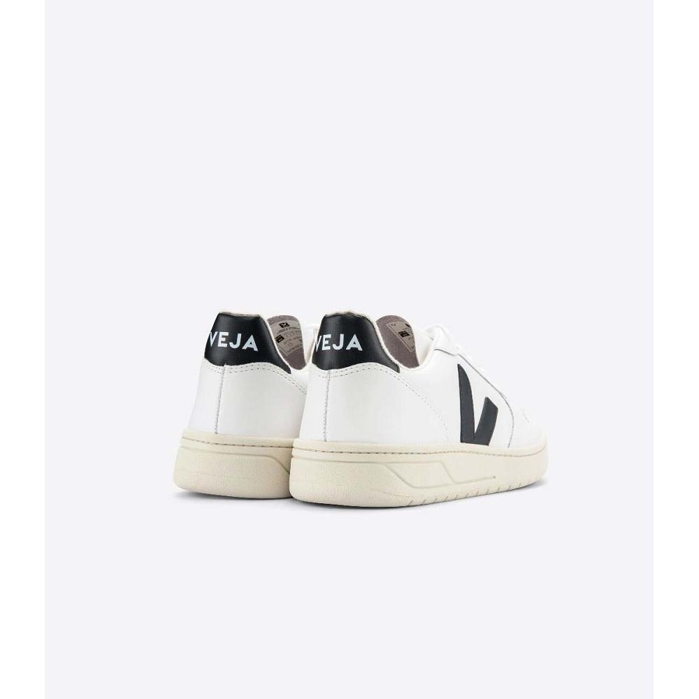 Veja V-10 LEATHER Men's Sneakers White/Black | NZ 337FDN